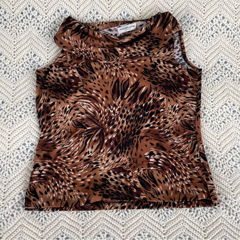 Vintage Animal Print Cowl Neck Top Bratz Y2k Aesthetic Rave Maximalist Sexy Vamp